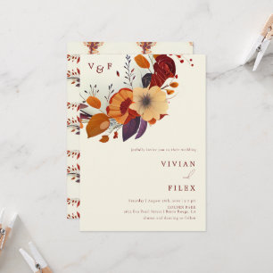 Classic Fall Wildflower Initial Name Wedding Invitation
