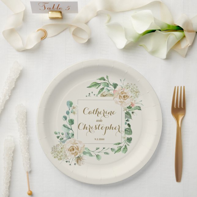 Classic Fall Winter Boho Floral Wedding   Paper Plate (Wedding)