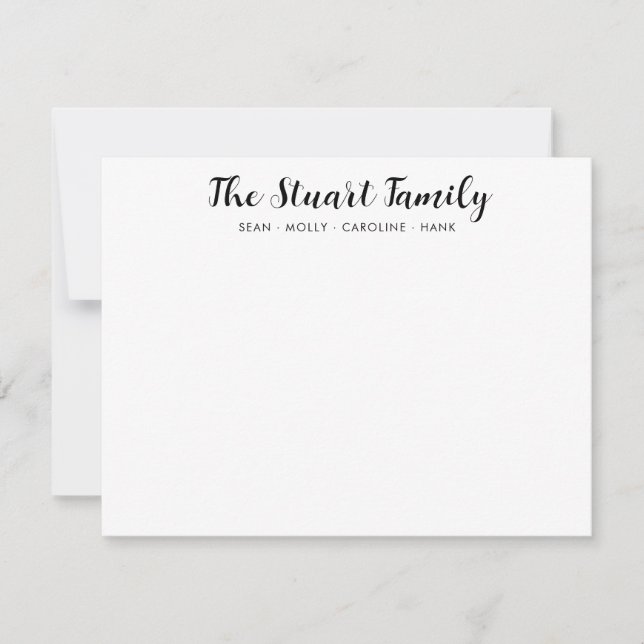 Classic Family Name Handwritten Black Script Font Card (Front)