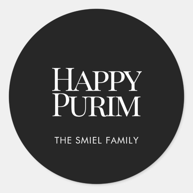 Classic Family Name Happy Purim Sticker (Devant)
