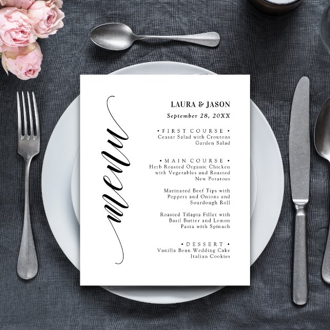 Classic Fancy Script Wedding Menu Card For Plate (Creator Uploaded)