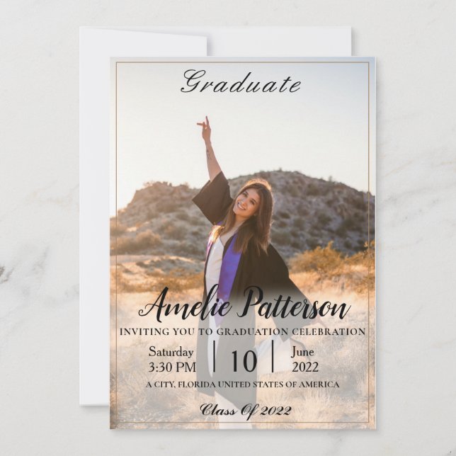 Classic Fancy with Photo Graduation Celebration Invitation (Front)