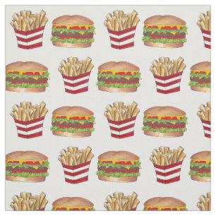 Classic Fast Food Pairing Burger and French Fries Fabric