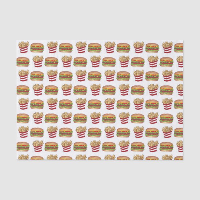 Classic Fast Food Pairing Burger and French Fries Tissue Paper (Front)