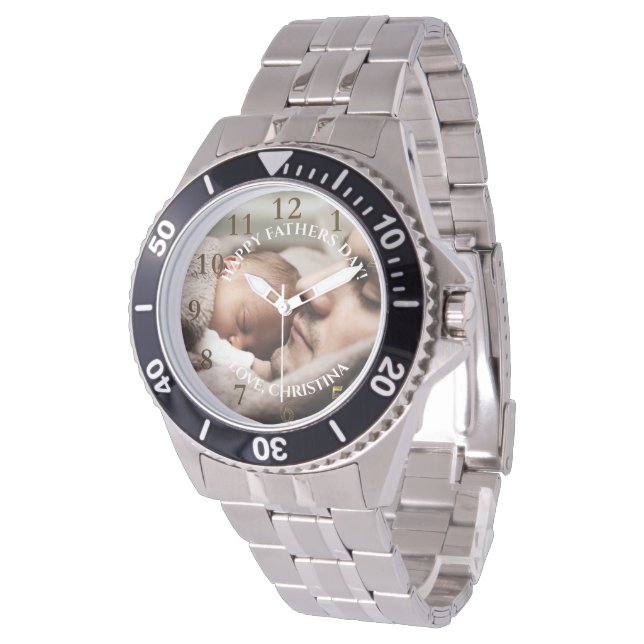Classic Father's Day Photo Personalized Message  Watch (Angled)