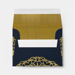 CLASSIC FAUX GOLD ORNATE NAVY RSVP RETURN ADDRESS ENVELOPE