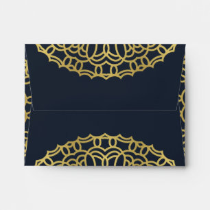CLASSIC FAUX GOLD ORNATE NAVY RSVP RETURN ADDRESS ENVELOPE