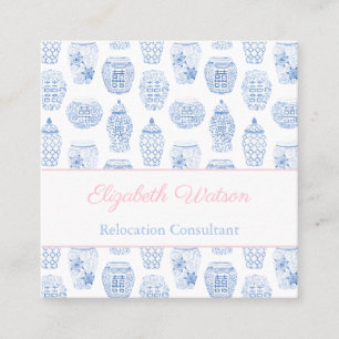 Classic Feminine Pink And Blue Ginger Jar Square Business Card