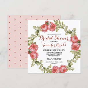 Classic Feminine Red Rose Wreath Bridal Shower Invitation
