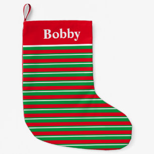 Classic Festive Custom Name Holiday Stripes  Small Christmas Stocking