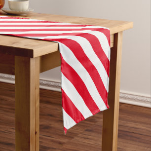 Classic Festive Holiday Red and White Striped Short Table Runner