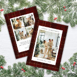 Classic Festive Red Plaid 5 Photo Christmas Holiday Card<br><div class="desc">Celebrate the season with timeless style and heartfelt memories. This holiday card features a cozy vintage red plaid pattern that evokes nostalgic warmth with a modern twist. The front showcases a single standout photo framed in minimalist elegance, while the back offers a curated collage of four additional snapshots—perfect for sharing...</div>