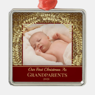 Classic First Christmas with Gold Wreath Metal Ornament