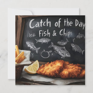 Classic Fish and Chips and Blackboard Illustration Holiday Card