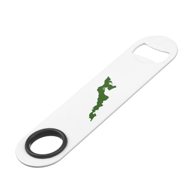Classic Fishers Island Logo Bottle Opener - Green Bar Key (Front Angled)