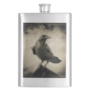 Classic Flask Vintage Sepia Raven Design