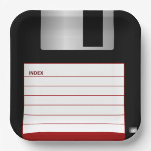 Classic Floppy Disc Sticker Red Paper Plate