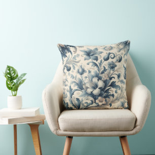 Classic floral atmosphere blue vintage elegant 3 throw pillow