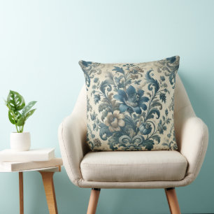 Classic floral atmosphere blue vintage elegant throw pillow