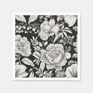 Classic Floral Black and White Vintage Napkin
