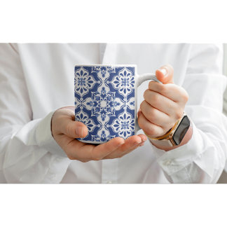 Classic Floral Ceramic Mediterranean Tile Mugs