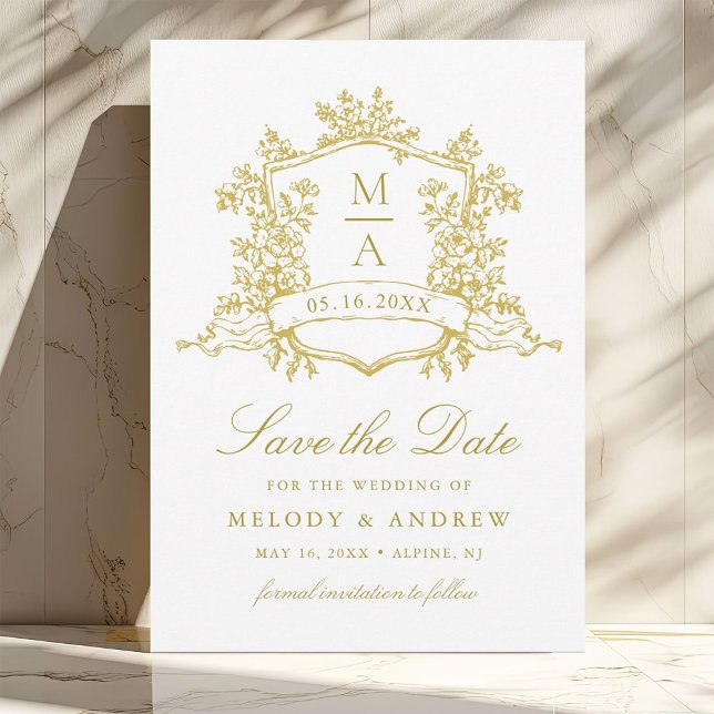 Classic Floral Crest Gold Wedding Save The Date (Creator Uploaded)