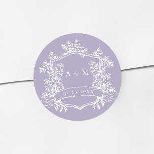 Classic Floral Crest Monogram Lavender Round Sticker