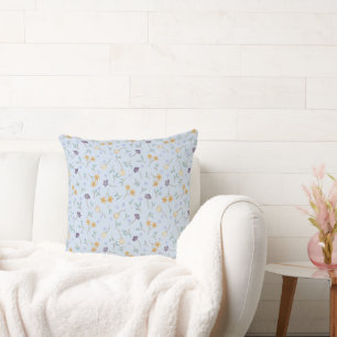 Classic Floral Elegance Yellow Purple Pattern Throw Pillow