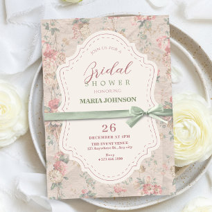 Classic floral feminine vintage bow bridal shower invitation
