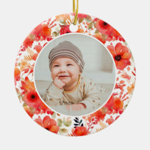 Classic Floral Frame Baby's First Christmas Ceramic Ornament