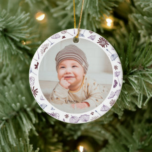 Classic Floral Frame Baby's First Christmas Ceramic Ornament