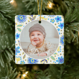 Classic Floral Frame Baby's First Christmas Ceramic Ornament