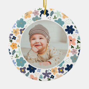 Classic Floral Frame Baby's First Christmas Ceramic Ornament