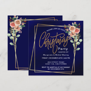 Classic Floral Frame Blue Christmas  Invitation