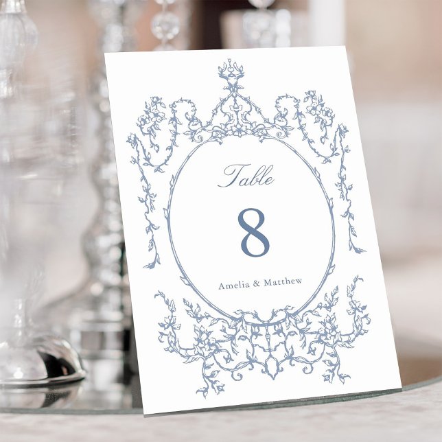 Classic Floral Garden Frame Dusty Blue Wedding Table Number (Creator Uploaded)