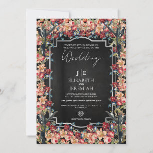 Classic Floral Gold & Black Overlay Photo Wedding Invitation