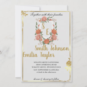 Classic Floral Monogram Crest Wedding Invitation. Invitation