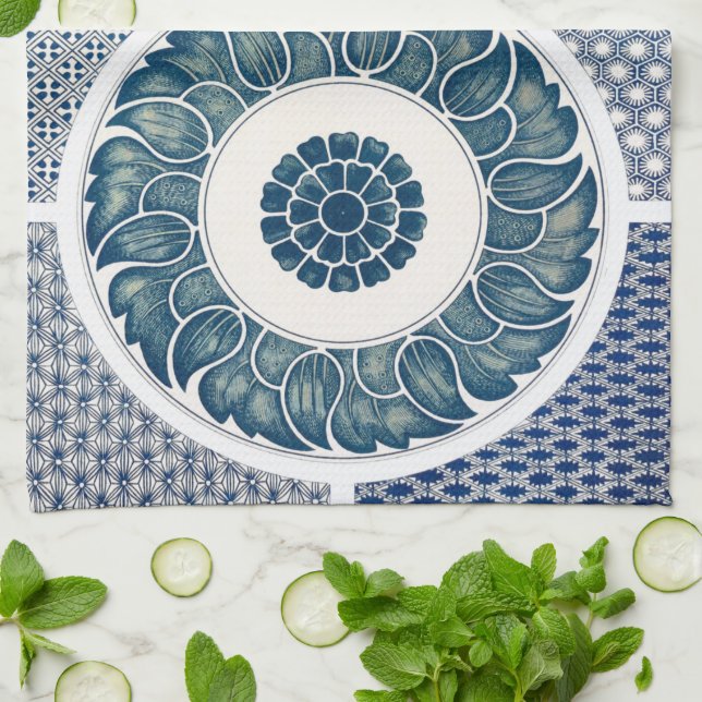 Classic Floral Ornament Print Kitchen Towel (Folded)
