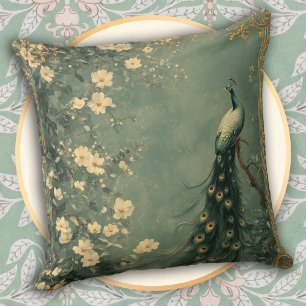 Classic Floral Peacock Throw Pillow