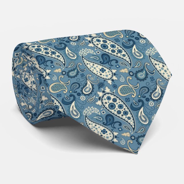 Classic Floral Slate Blue Paisley Tie (Rolled)