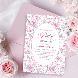 Classic Floral Toile Roses Baby Shower Invitation