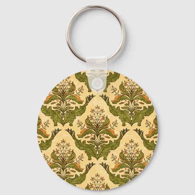 Classic floral wallpaper: stylized damask. keychain (Front)