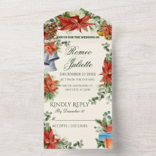 Classic floral watercolor christmas wedding all in one invitation