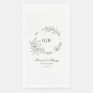 Classic Floral Wreath Monogram Wedding Napkin