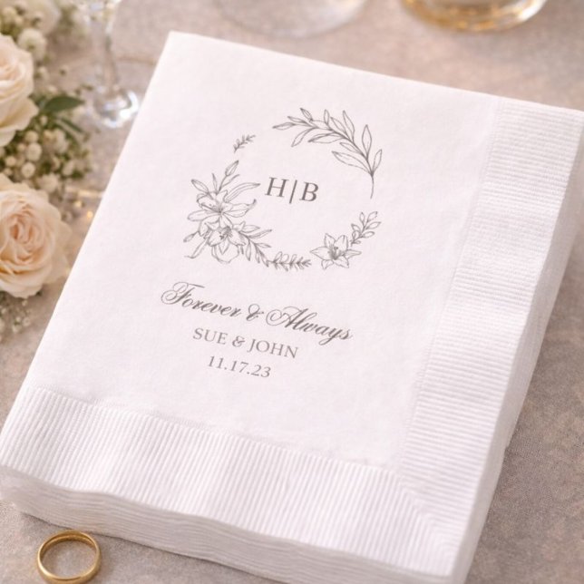 Classic Floral Wreath Monogram Wedding Napkin (Creator Uploaded)