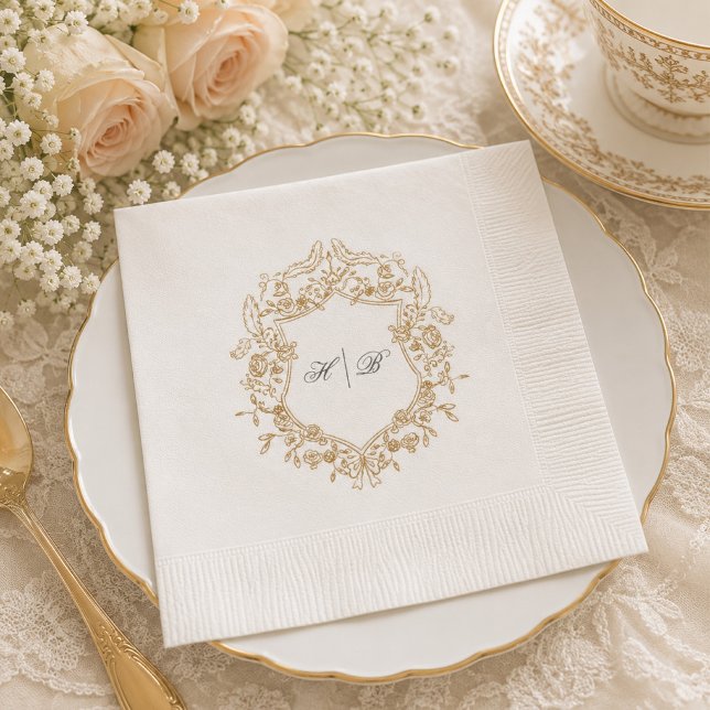 Classic Floral Wreath Monogram Wedding Napkin (Creator Uploaded)