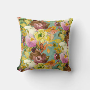 Classic Florals on Teal Throw Pillow
