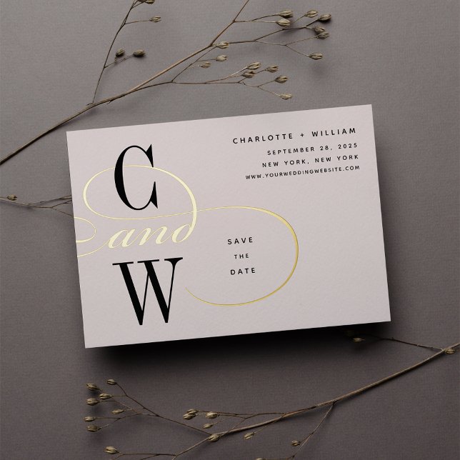 Classic Flourish Foil Monogram Save the Date Card (Creator Uploaded)