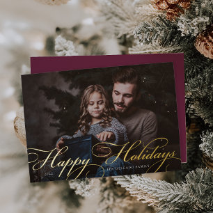 Classic Flourish Happy Holidays Photo Foil Holiday Card