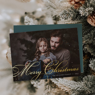 Classic Flourish   Merry Christmas Photo Foil Holiday Card